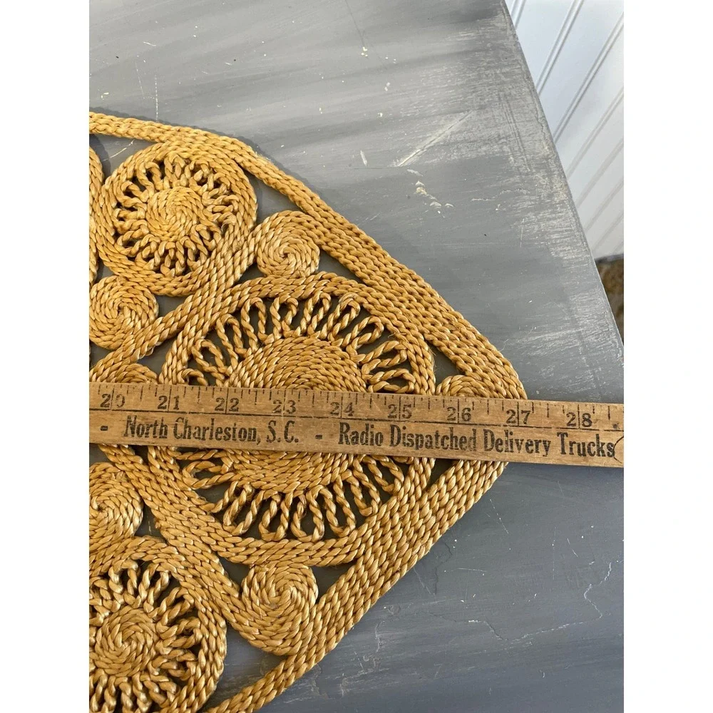 4pc Woven Straw Placemats/Table Runner Natural Fiber Boho Oval Medallion Cottage